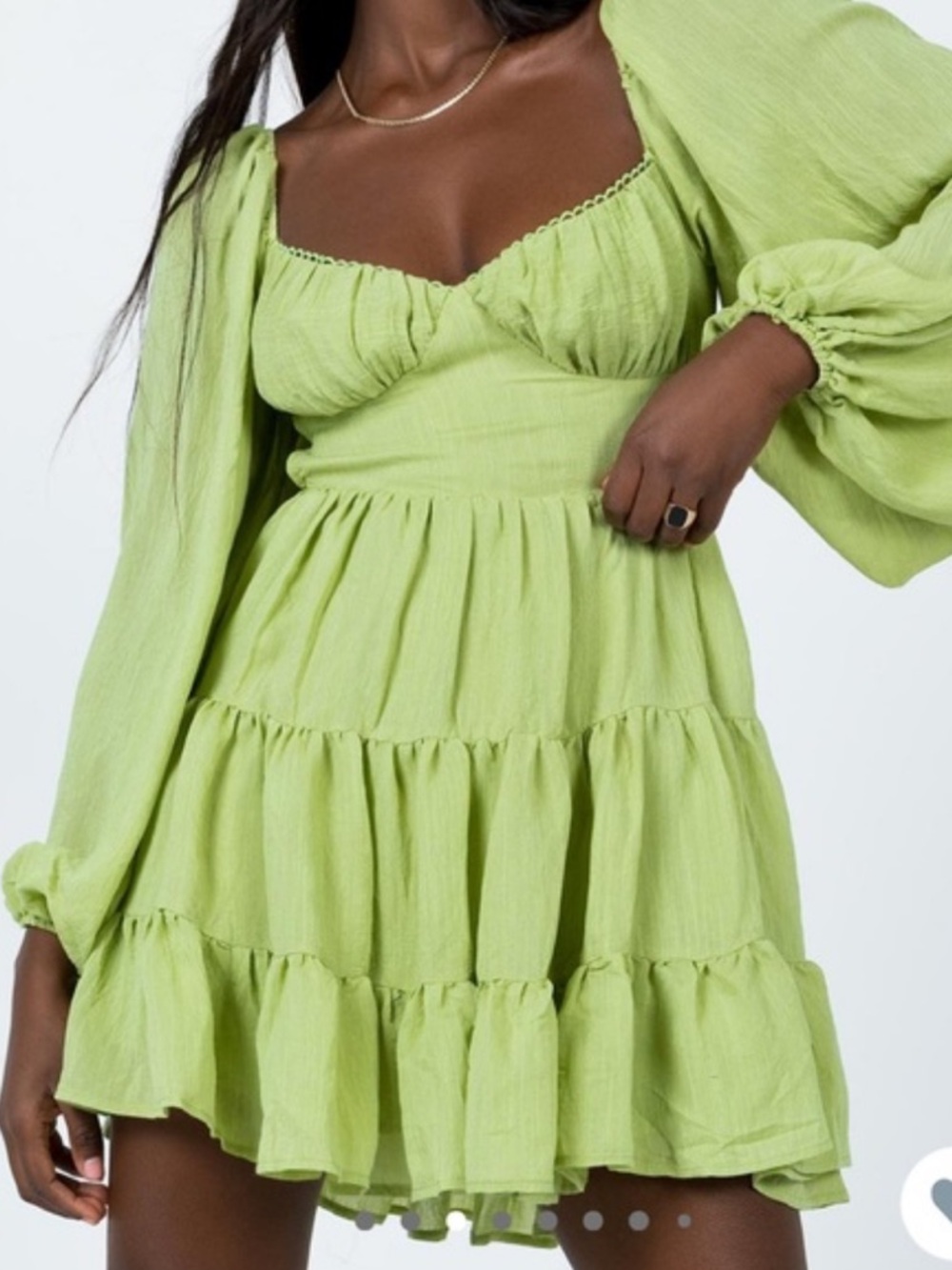 Princess Polly Danny Long Sleeve Light Green Puff-Sleeve Tiered Mini Dress- Sz 6